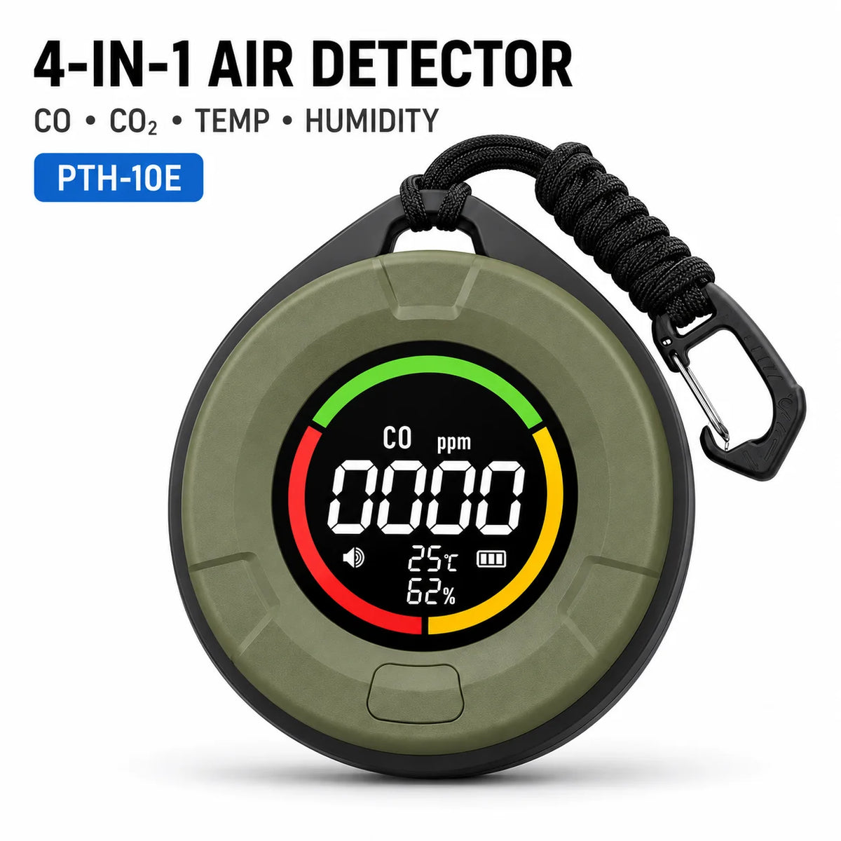 FABISENSE 4-in-1 Carbon Monoxide Detector - CO & CO2 Alarm with Temperature and Humidity Monitor for Home & RV
