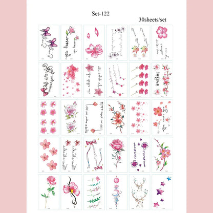 30pcs Black Temporary Tattoo Stickers - Flower Butterfly Rose Moon Star Mandala Designs for Hand, Chest & Body Art