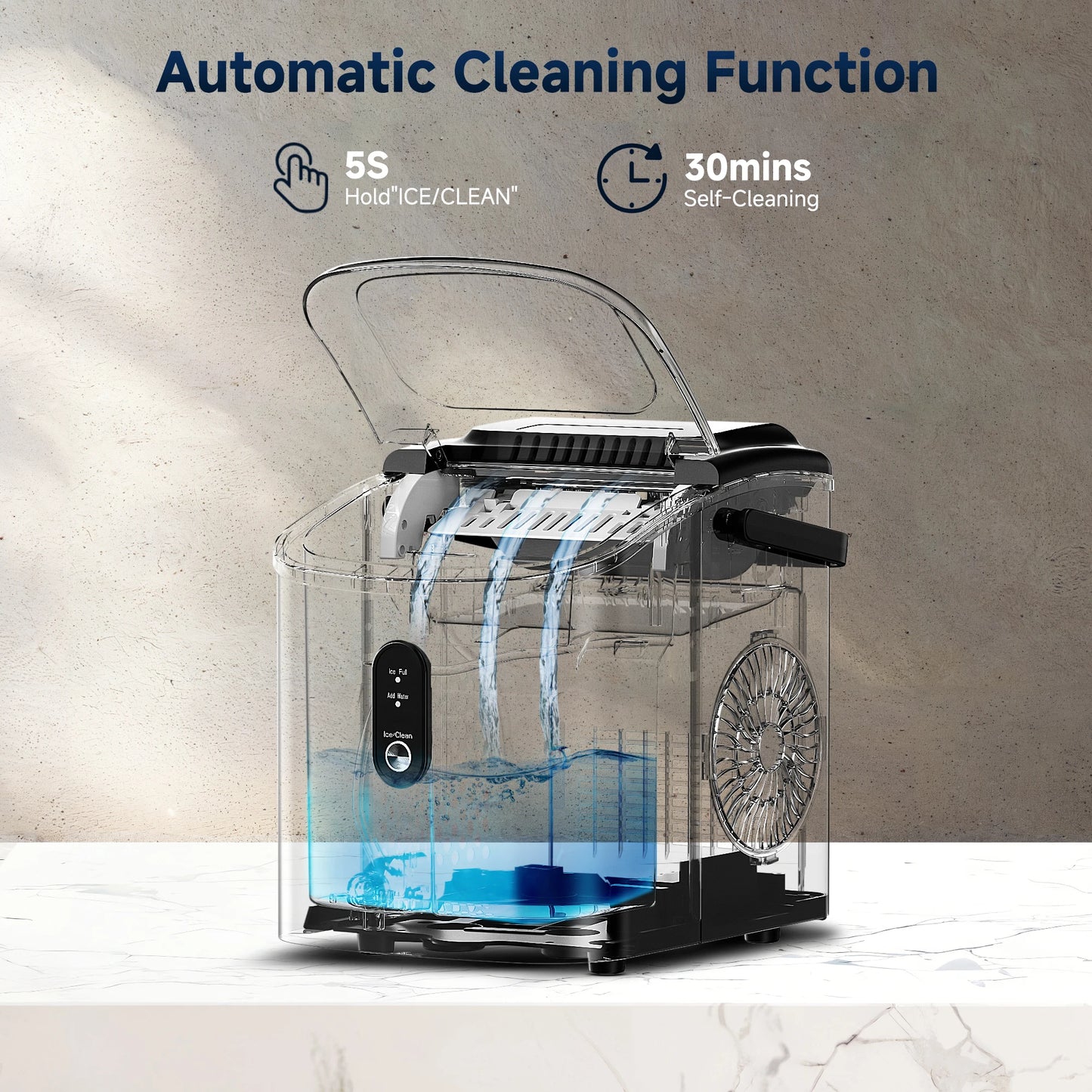 SIMZLIFE Portable Ice Maker Machine – 26.5lbs/Day, 9 Cubes in 6 Mins with Auto-Cleaning & Scoop