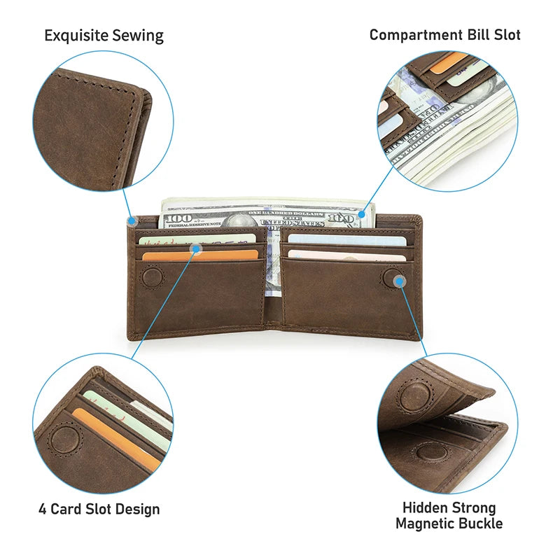 CONTACT'S Genuine Leather Men’s Bifold Slim Wallet – Vintage Thin Card Holder & Money Clip Casual Small Leather Wallet for Men
