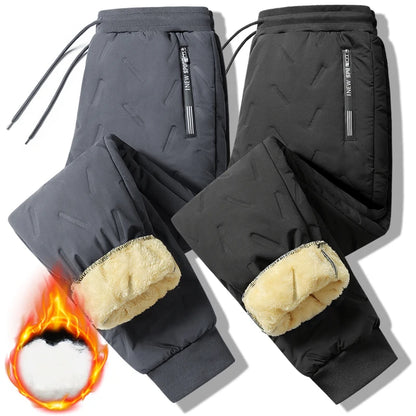 Men's Winter Fleece-Lined Sweatpants - Thick Lambswool Warm Windproof Casual Jogger Trousers