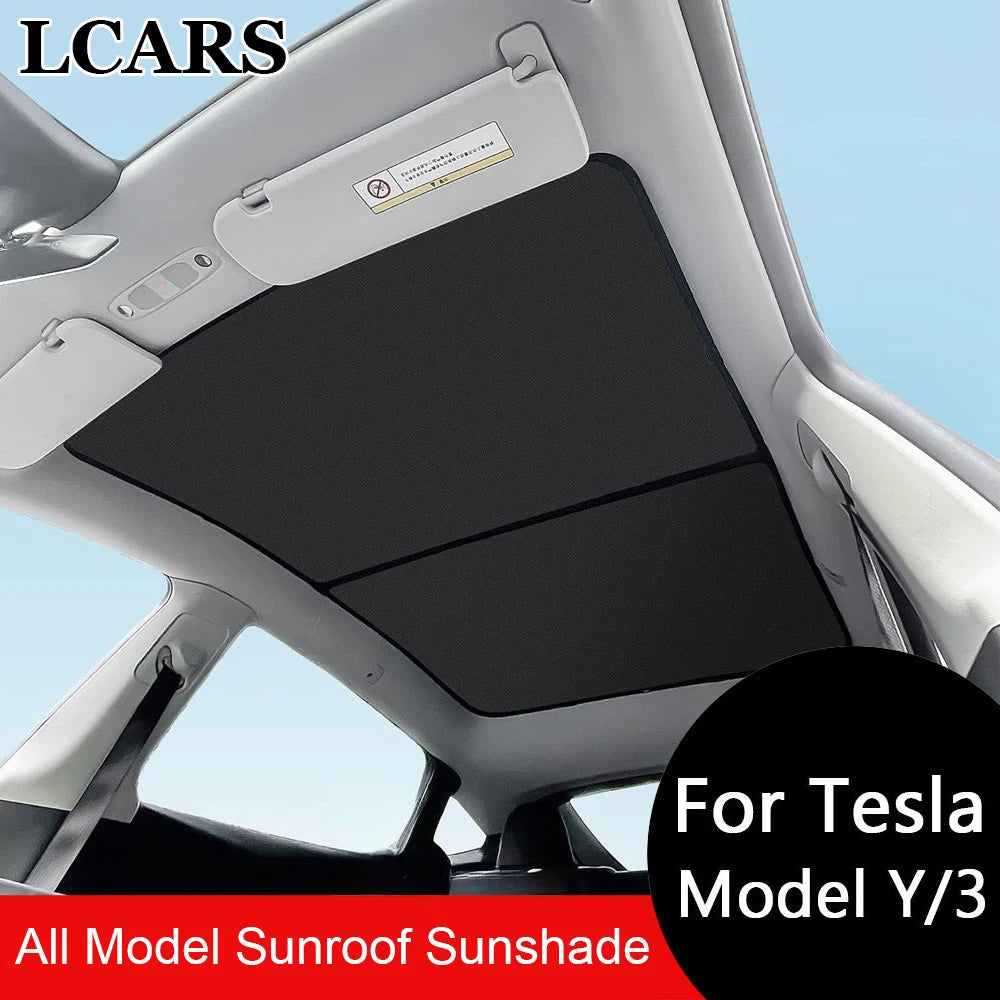 2PCS Car Roof Sunshade Set for Tesla Model 3/Y (Highland & Juniper) – Front & Rear Glass Roof Skylight Ice Cloth Buckle Sun Protection Covers