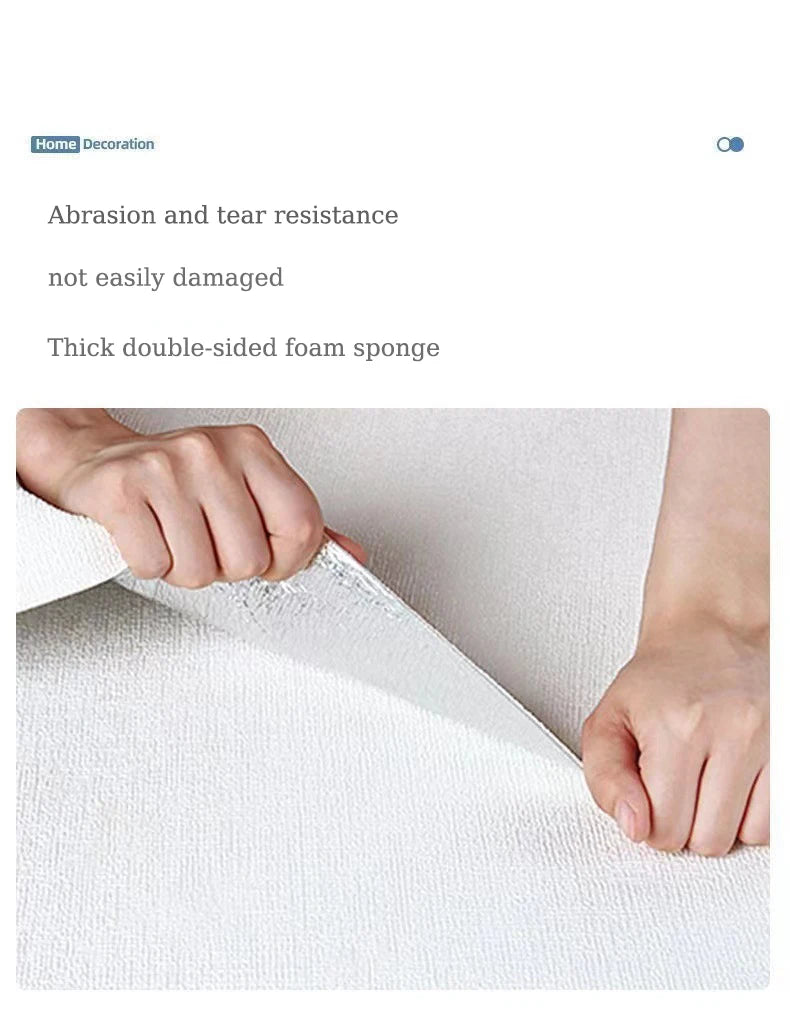 Linen 3D Foam Self-Adhesive PVC Wallpaper - Solid Color, Thickened Waterproof Wall Stickers for Home Renovation & Decor