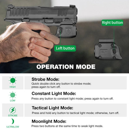 Mini Gun Light for Springfield Hellcat – 150 Lumen Compact Handgun Flashlight for Concealed Carry SL1
