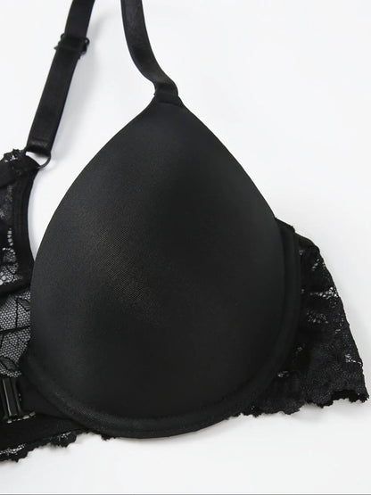 Front Button Lace Deep V Push-Up Bra – Sexy Comfortable Beautiful Back Underwear for Women