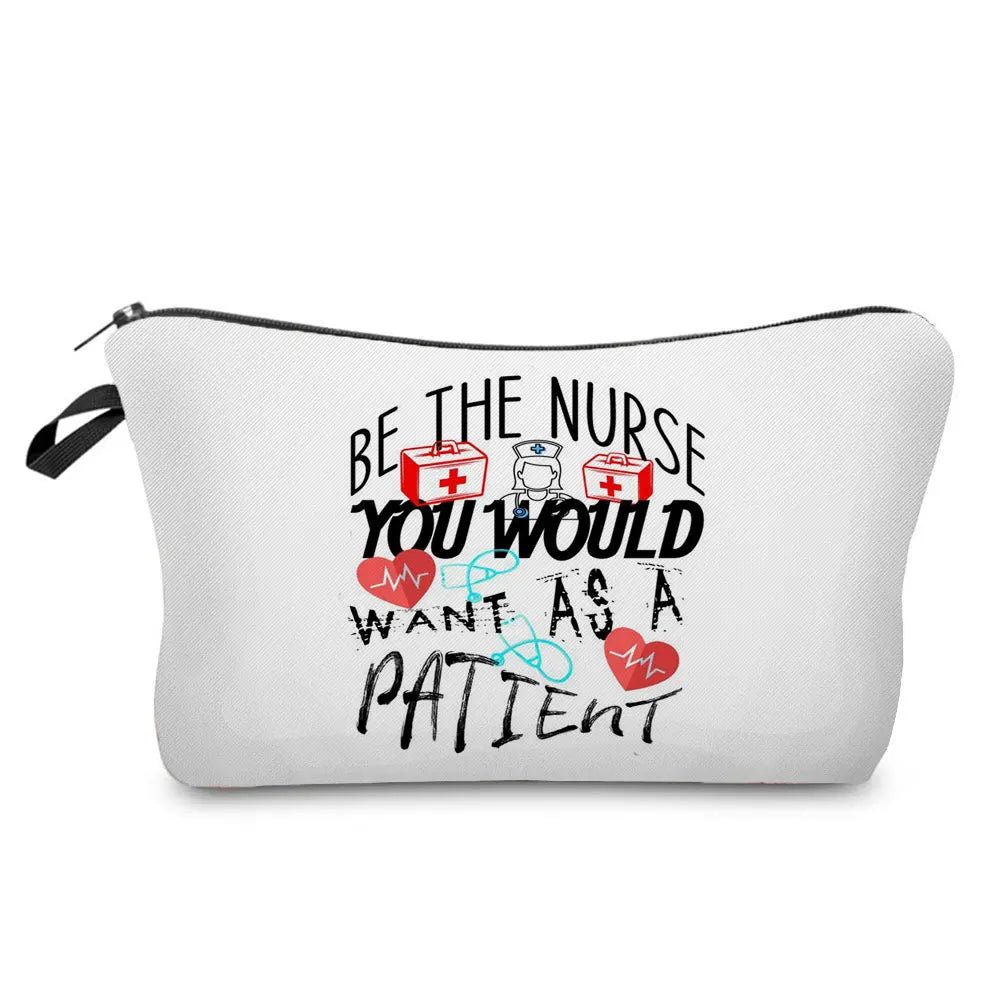 Organizer Toiletry Kit - Cartoon Letter Print Cosmetic Bag for Nurses, Doctors, Travel Makeup Bag, Women's Pencil Case Gift