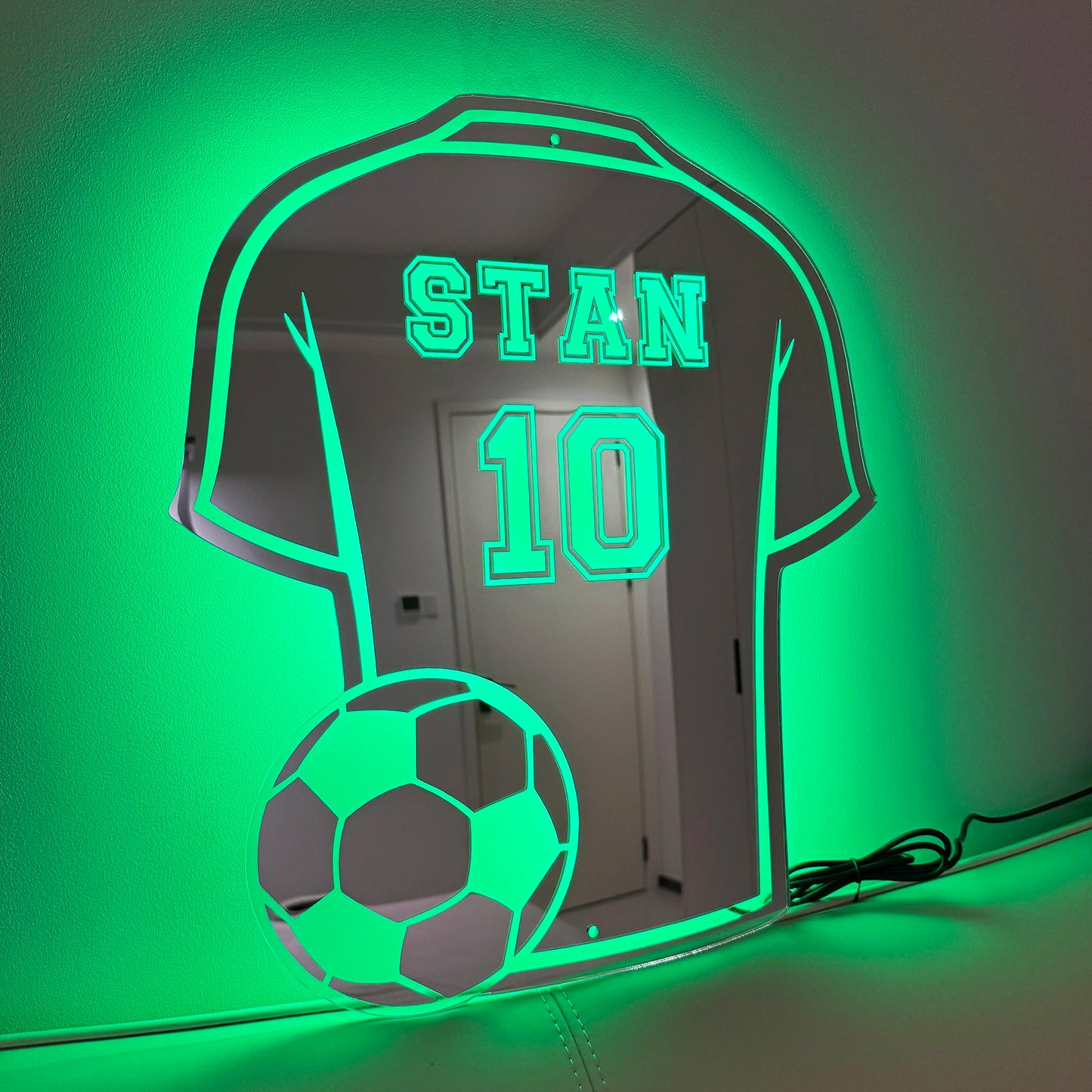 Custom Football Shirt LED Mirror – Personalized Acrylic Wall Decor Gift for Dad, Man Cave, Christmas, Birthday & Father’s Day
