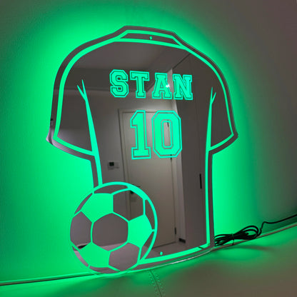 Custom Football Shirt LED Mirror – Personalized Acrylic Wall Decor Gift for Dad, Man Cave, Christmas, Birthday & Father’s Day