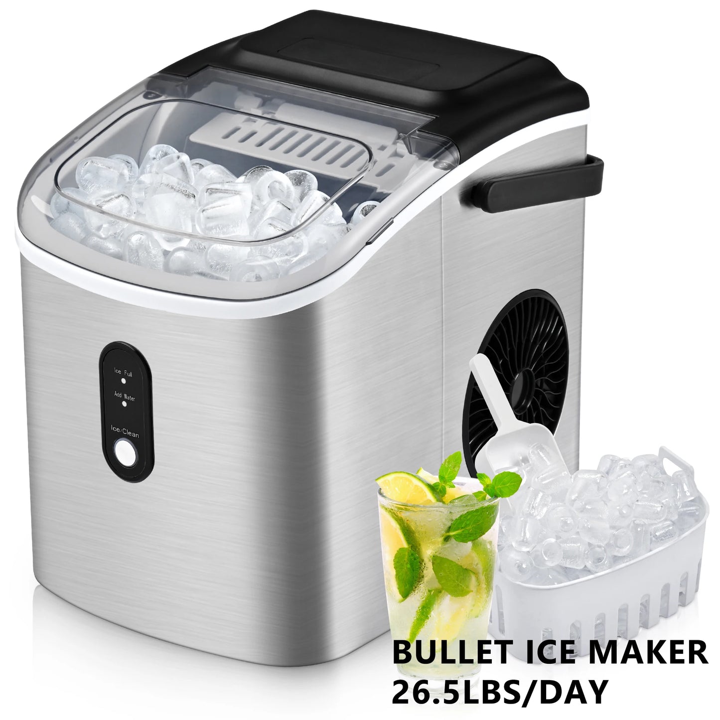 SIMZLIFE Portable Ice Maker Machine – 26.5lbs/Day, 9 Cubes in 6 Mins with Auto-Cleaning & Scoop