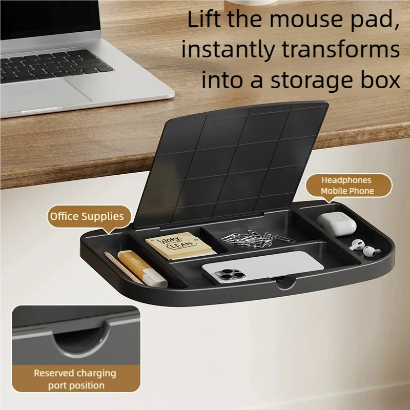 Clamp-On Desk Organizer – 360° Rotating Under-Desk Mouse Tray, Easy Install Storage Shelf for Home, Office & Dorm Use