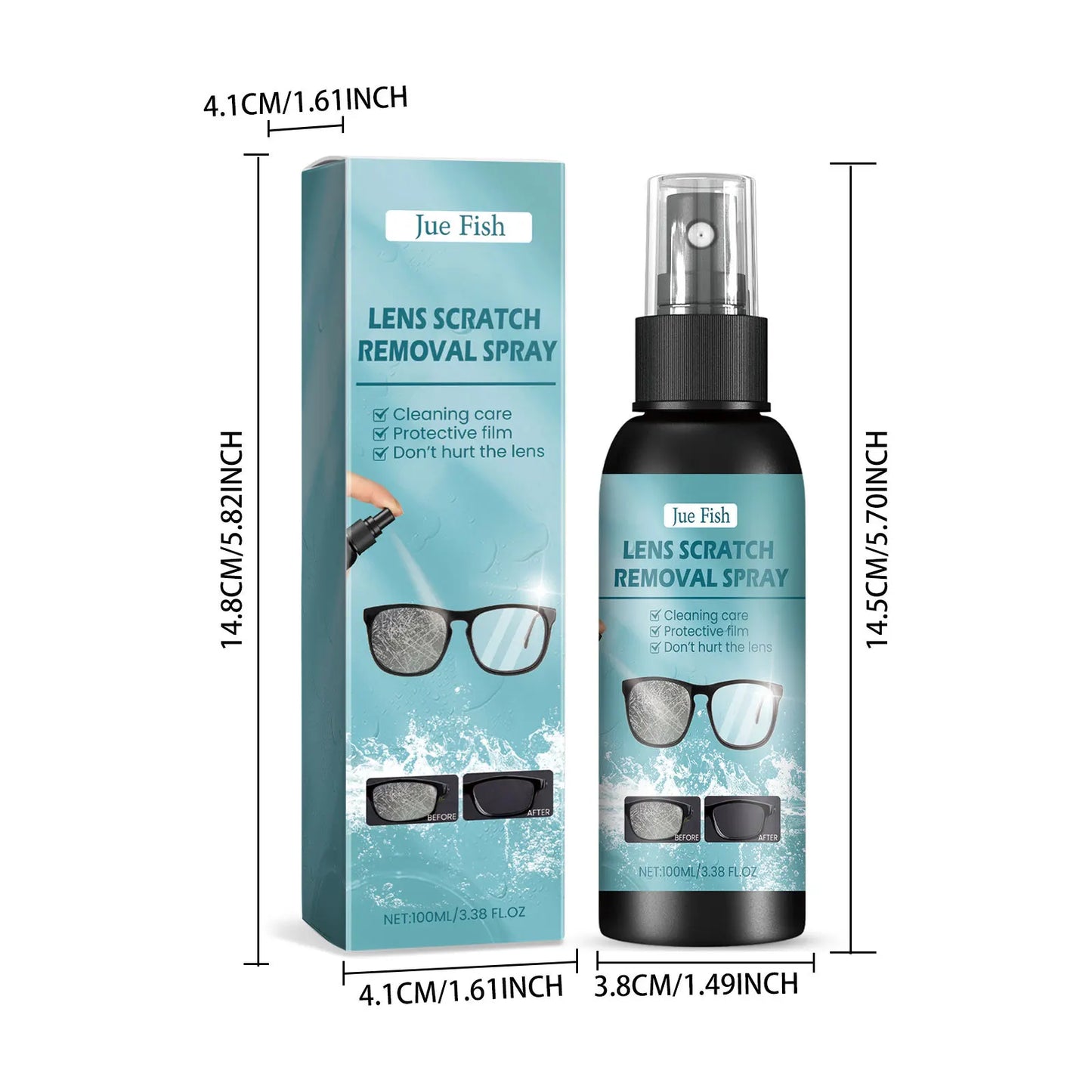 Jue-Fish 100ml Glasses Scratch Removal Spray – Lens & Camera Screen Cleaner, Eyeglass Repair Solution