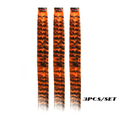 3-Piece Colorful Stripe Hair Extensions - Long Straight Synthetic Clip-In Hair Pieces for Parties & Halloween
