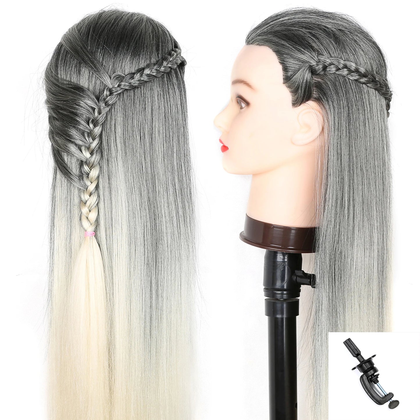 Mannequin Head with Long Synthetic Hair – Hairdresser Training Doll for Braiding & Styling Practice