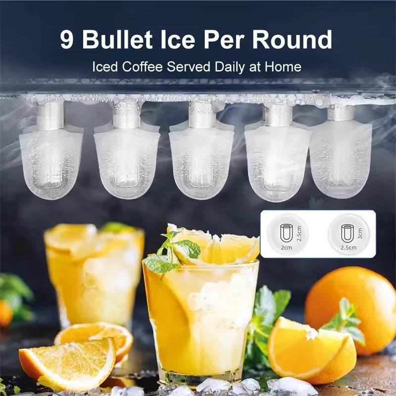 Portable Electric Ice Cube Maker - Automatic Bullet Round Ice Machine, 15kg/24H for Family, Bar, Coffee Shop, Kitchen, Office