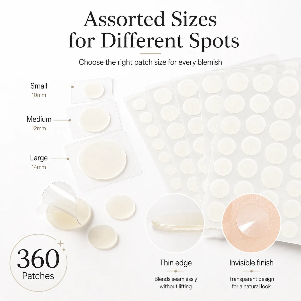 360pcs Invisible Acne Patches - Pimple Spot Stickers for Skin Care