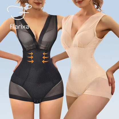 Flarixa Sexy Mesh Shapewear: Women's Bodysuit with Push-Up Bra - Waist Trainer Tummy Tuck BodyShaper, Transparent Lingerie