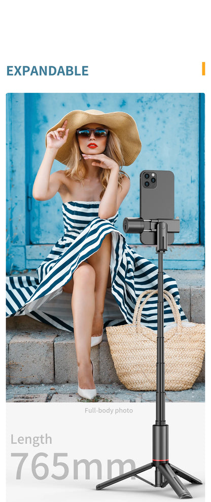Roreta Portable Wireless Bluetooth Selfie Stick Tripod with Fill Light – Telescopic for iPhone 13, Huawei, Xiaomi & Android Phones