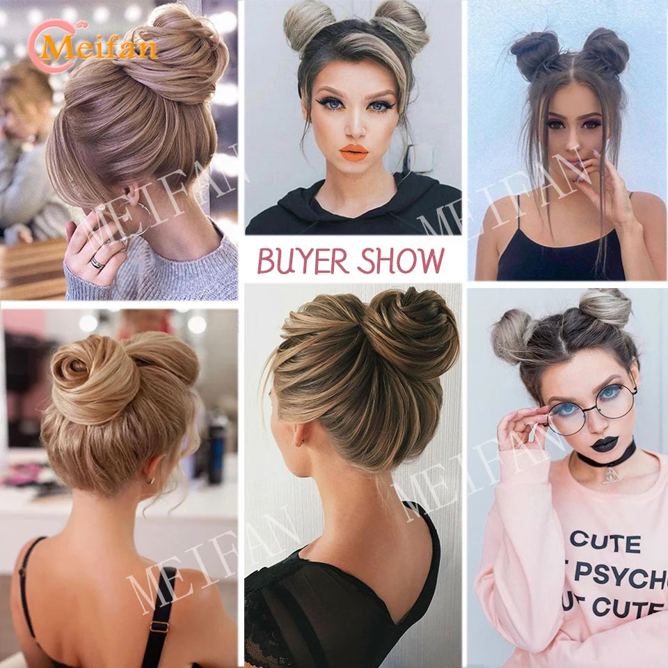 MEIFAN Synthetic Chignon Hair Bun – Elastic Rubber Band Clip-In Updo Ponytail Hair Extension for Women