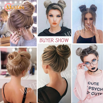 MEIFAN Synthetic Chignon Hair Bun – Elastic Rubber Band Clip-In Updo Ponytail Hair Extension for Women