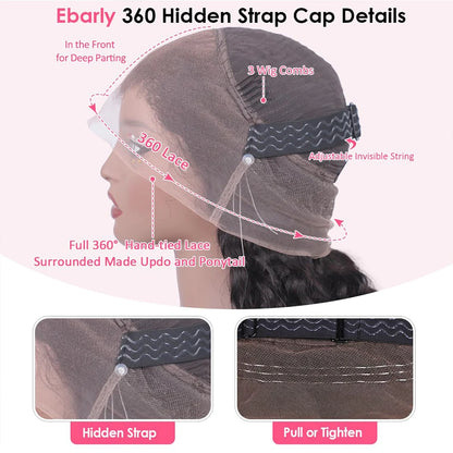 Invisi Strap HD 360 Full Lace Wig – 250 Density Precut Lace Frontal Wig, Drawstring Snug Fit, Pre-Plucked Glueless Human Hair Wig