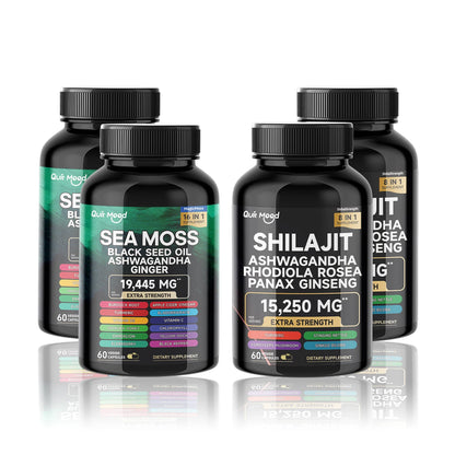 Sea Moss & Shilajit Supplement Bundle – 120 Capsules with Black Seed Oil, Ashwagandha, Ginger, Burdock Root, Turmeric & Black Pepper