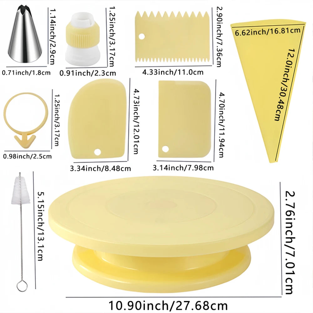 Cake Decorating Tools Kit – Pastry Turntable, Piping Nozzles, Bags & Icing Scraper Set for Baking