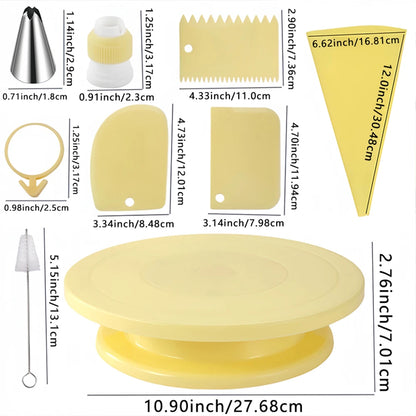 Cake Decorating Tools Kit – Pastry Turntable, Piping Nozzles, Bags & Icing Scraper Set for Baking