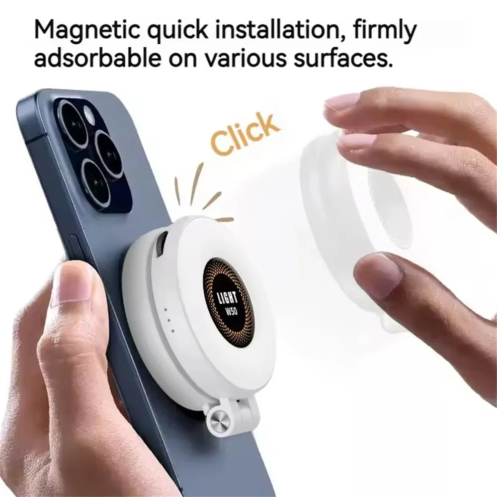 2-in-1 Portable Foldable Magnetic Ring Fill Light Phone Holder - Rechargeable Travel, Selfie & Desktop Stand