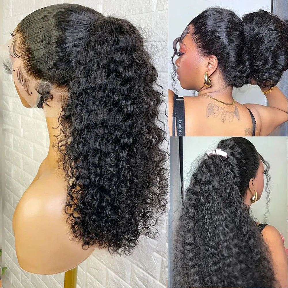 250 Density 360 Full HD Lace Front Human Hair Wig – 30 Inch Pre-Plucked Glueless Deep Curly Wave 13x6 Frontal Wig