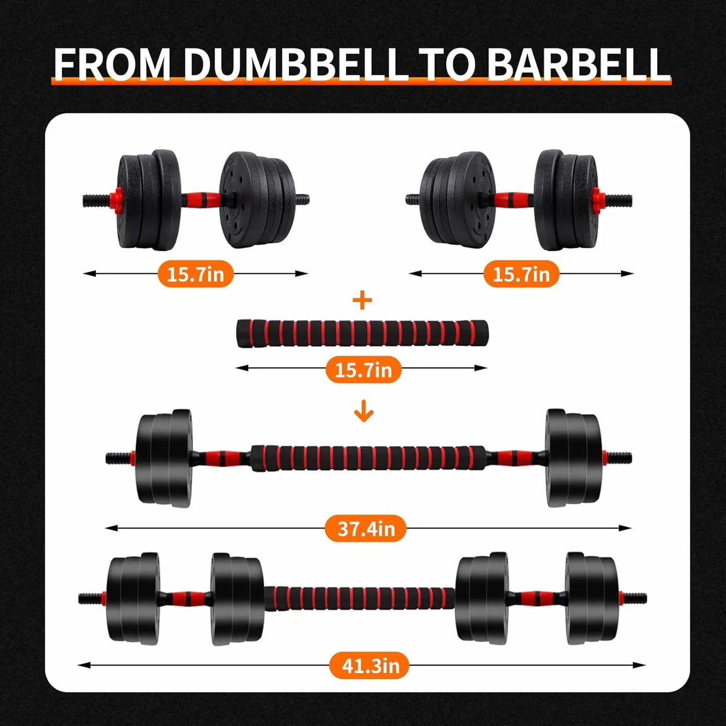 5-44lbs Adjustable Dumbbell & Barbell Set – Anti-Slip Grip Home Gym Fitness Weight Plates for Strength Training