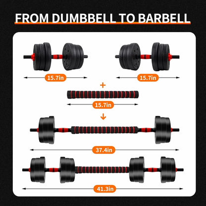 5-44lbs Adjustable Dumbbell & Barbell Set – Anti-Slip Grip Home Gym Fitness Weight Plates for Strength Training