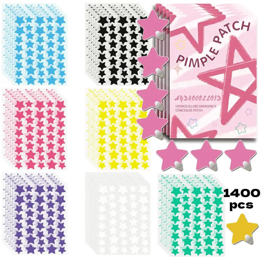 1400-Piece Colorful Star Pimple Patches - Invisible Breathable Hydrocolloid Acne Stickers for Blemish Coverage and Skincare