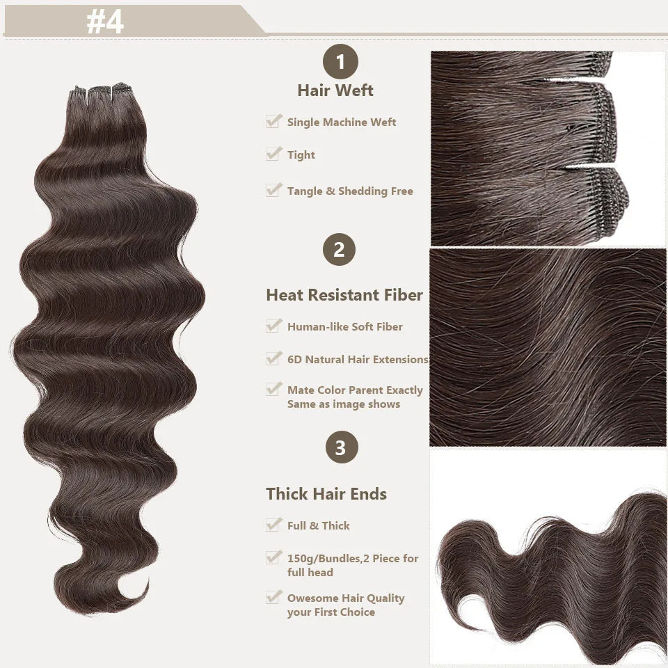 Highlight Gold Bio Body Wave Hair Weave Bundles – 26"/30" Synthetic High Temperature Soft, Natural Human-Like Fiber Hair Extensions