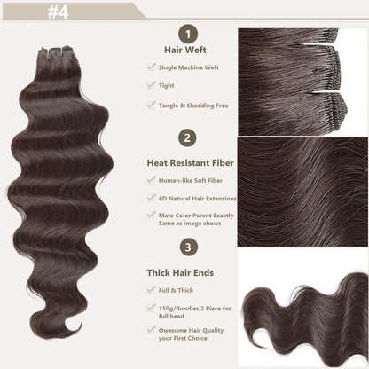 Highlight Gold Bio Body Wave Hair Weave Bundles – 26"/30" Synthetic High Temperature Soft, Natural Human-Like Fiber Hair Extensions