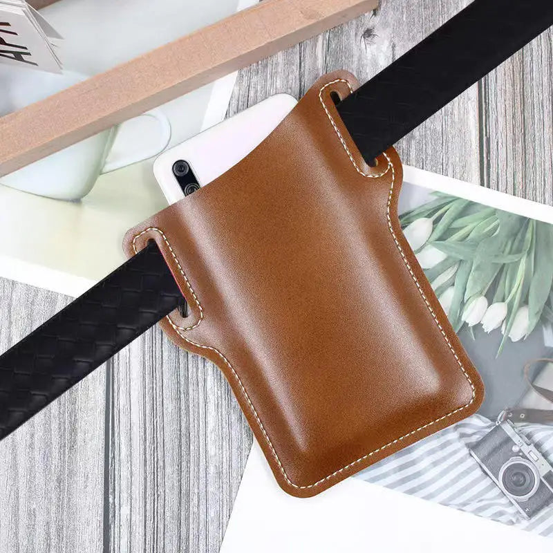 Men’s PU Leather Vintage Waist Bag – Phone Holster Belt Pouch for Travel & Hiking