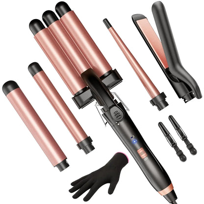 BESTOPE PRO 5-in-1 Curling Wand Set with Hair Straightener, Hair Crimper & 3 Ceramic Curling Irons