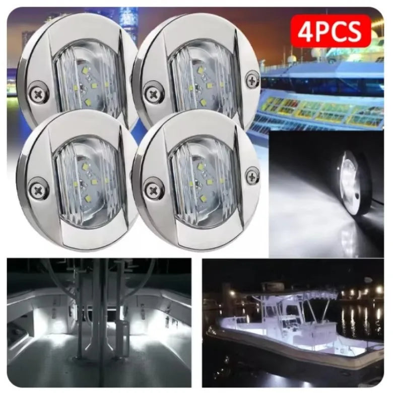 Blue & White Marine LED Deck Courtesy Lights – Waterproof Stern Transom Boat Lamps (1-4pcs)
