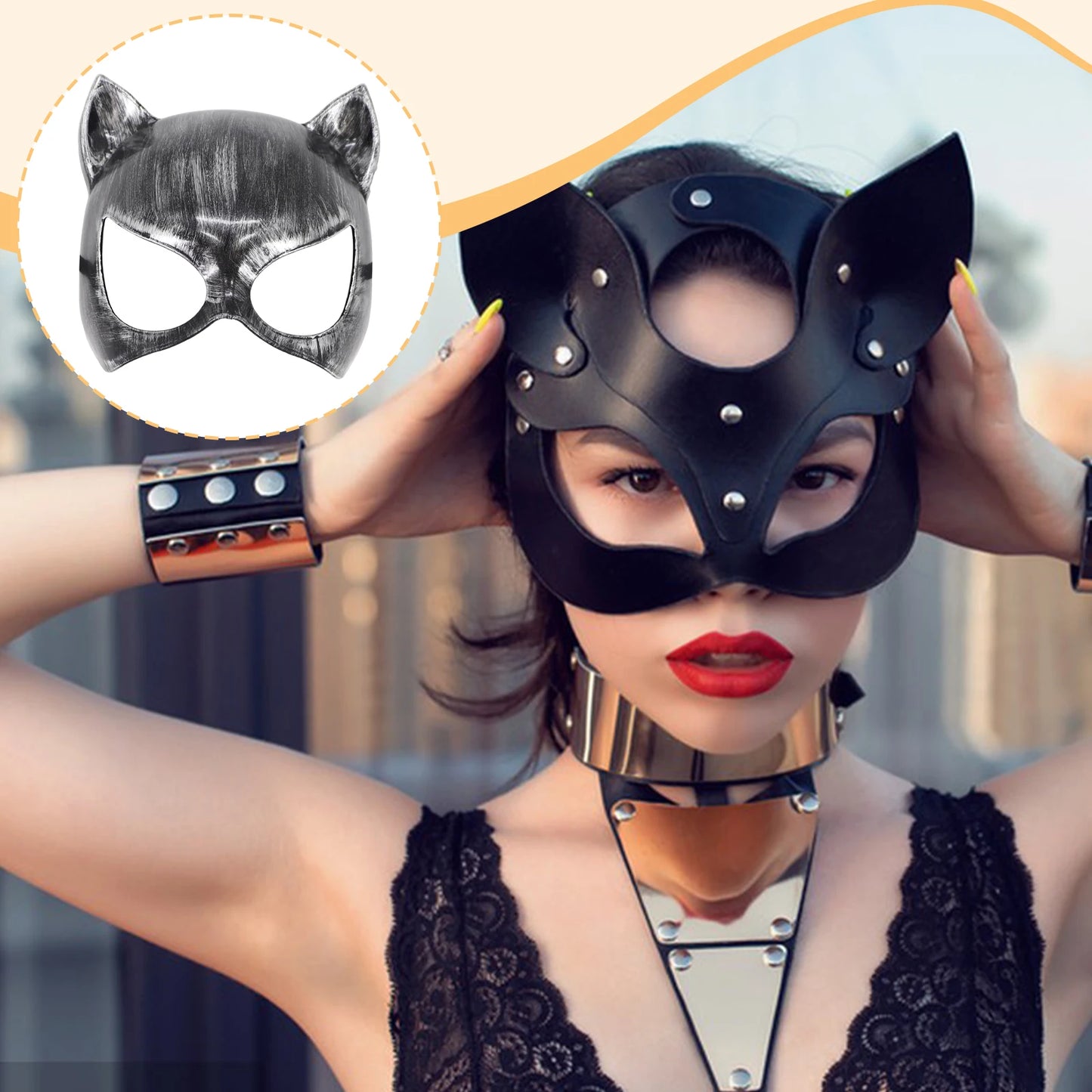 Cat Mask Costume - Animal Cosplay Face Cover for Halloween Parties & Festivals