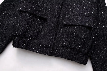 Nlzgmsj Women’s Shiny Sequin Jacket – Y2K Gold Stand Collar Short Coat, Autumn Winter High Streetwear