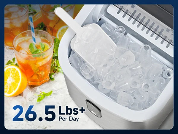SIMZLIFE Portable Ice Maker Machine – 26.5LBS/Day, 9 Cubes in 6 Mins, Auto-Cleaning for Home, Kitchen & Camping