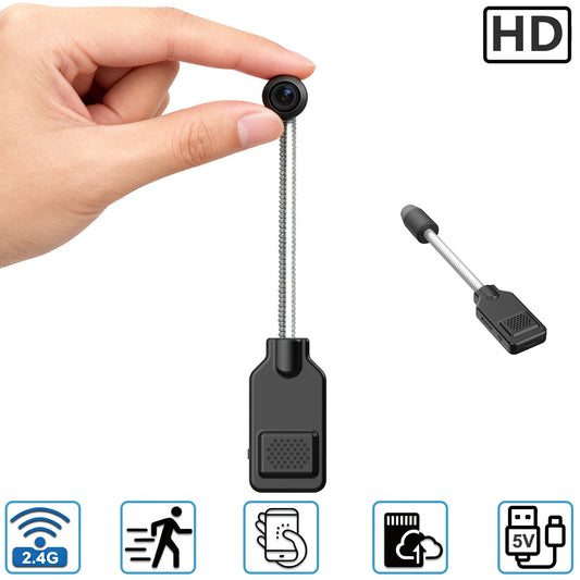 Mini Portable WiFi Security Camera - Flexible Gooseneck Surveillance Cam with Motion Detection and Local/Cloud Storage