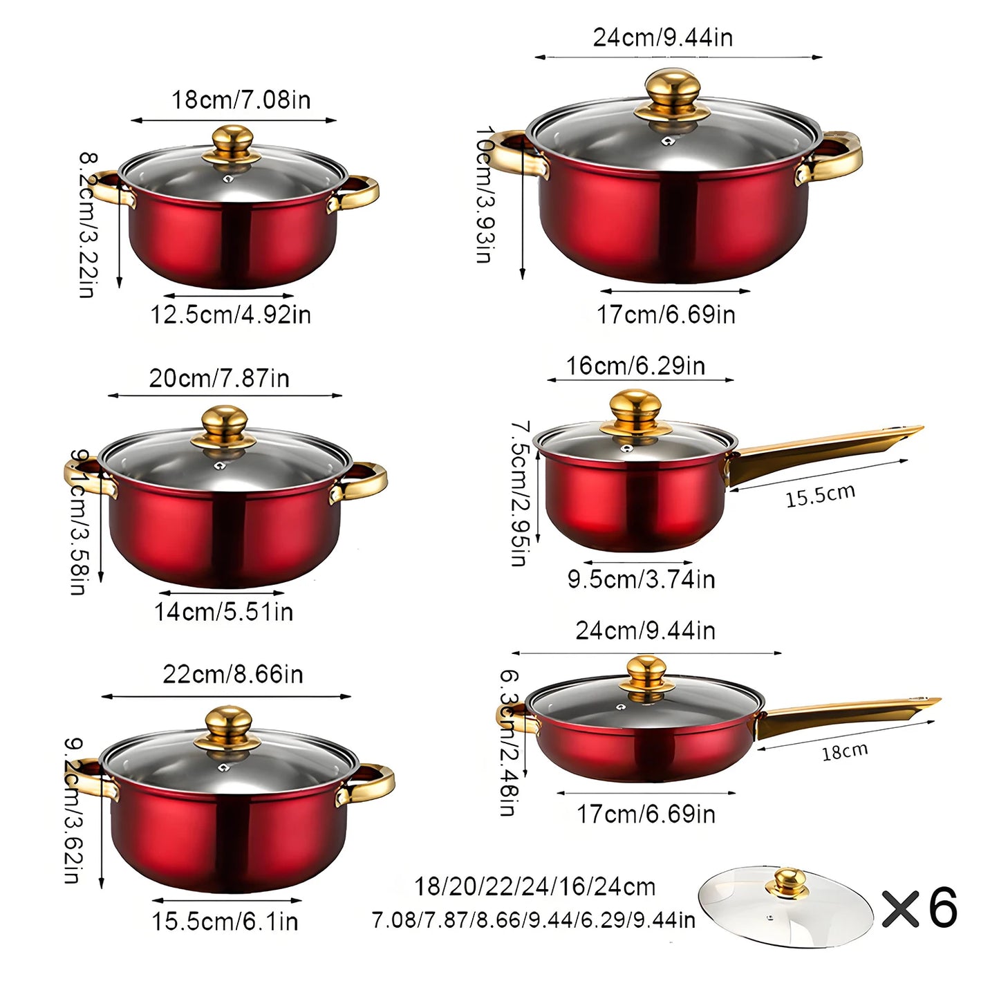 12-Piece Red Cookware Set – Stainless Steel Non-Stick Kitchen Cookware Collection