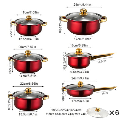 12-Piece Red Cookware Set – Stainless Steel Non-Stick Kitchen Cookware Collection
