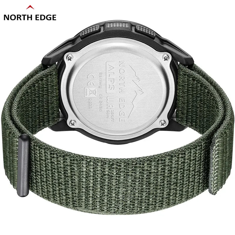 NORTH EDGE ALPS Men's Digital Carbon Fiber Watch Shockproof Military Sports Waterproof 50M Outdoor Compass Wristwatch