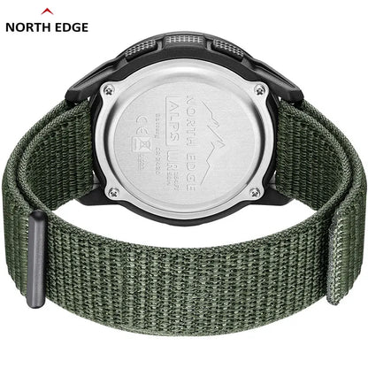 NORTH EDGE ALPS Men's Digital Carbon Fiber Watch Shockproof Military Sports Waterproof 50M Outdoor Compass Wristwatch