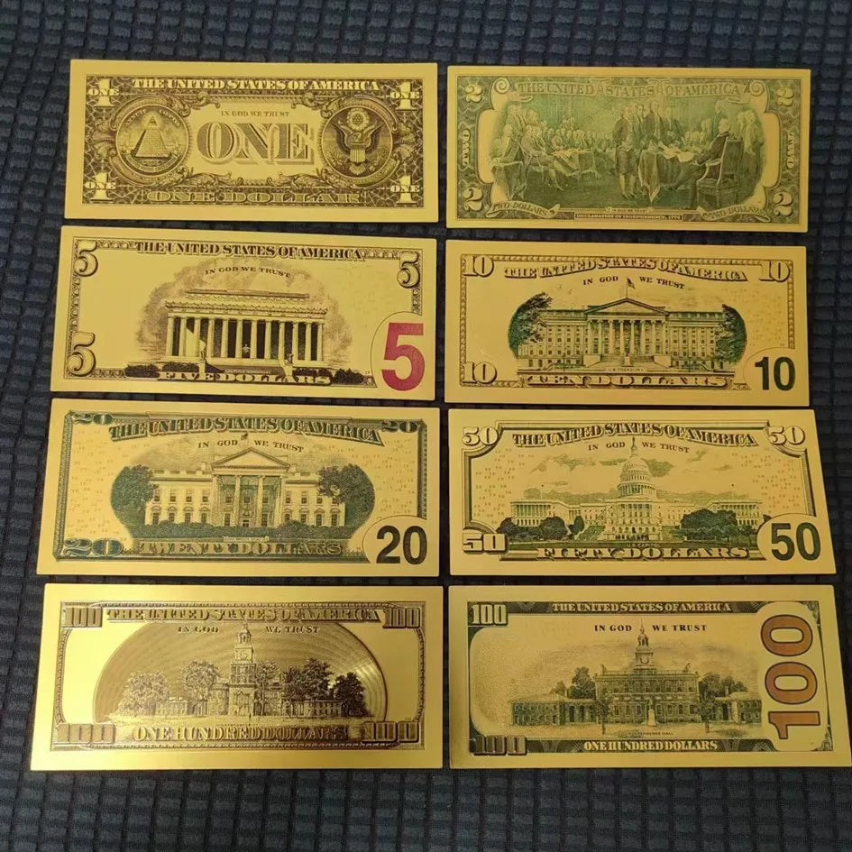 7/8/36Pcs Gold Plated US Dollar Bills – Gold Foil Fake Money for Crafts, Collection & Home Decor