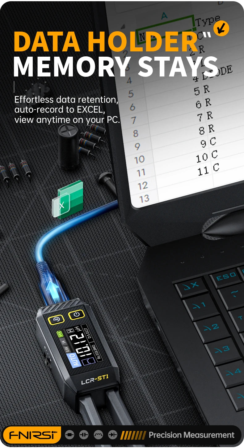 FNIRSI LCR-ST1 Mini Smart Tweezer | LCR SMD ESR Tester for Resistance, Capacitance, Inductance, Continuity & Diode Testing
