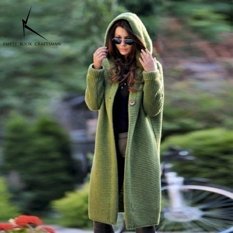 New Autumn/Winter Cashmere Cardigan – Women's Loose Long Sleeve Sweater, Solid Color Knitted & Thickened Top