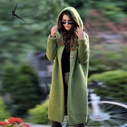 New Autumn/Winter Cashmere Cardigan – Women's Loose Long Sleeve Sweater, Solid Color Knitted & Thickened Top