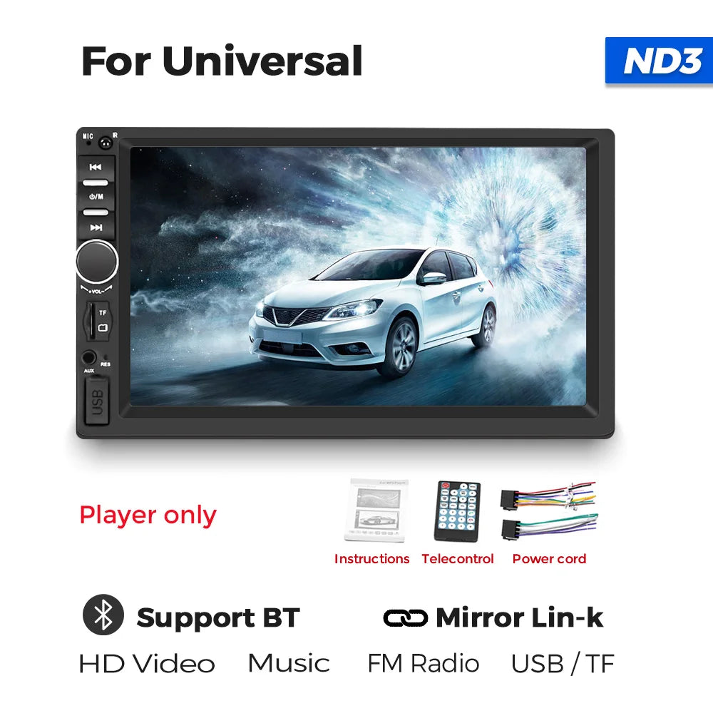 Navifly 7-Inch HD Touchscreen Car Multimedia Player – Universal 2 DIN, CarPlay, FM, Bluetooth for Toyota, Honda, VW, Corolla, Camry, Rav4